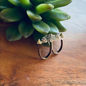 Gold and crystal double finger ring